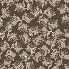 Beige flowers on a bronze background seamless pattern