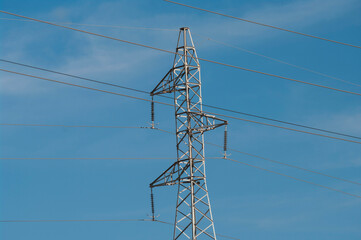power lines of blue sky