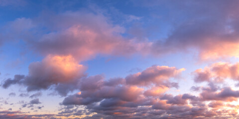 Naklejka na ściany i meble Panoramic landscape of bright sunrise sunset sky