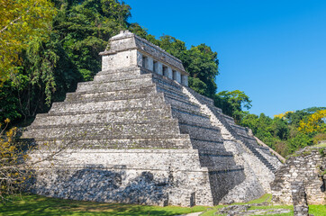 Fototapeta na wymiar Mayan Temple of Inscriptions pyramid and tomb of King Pakal, Palenque, Chiapas, Mexico.