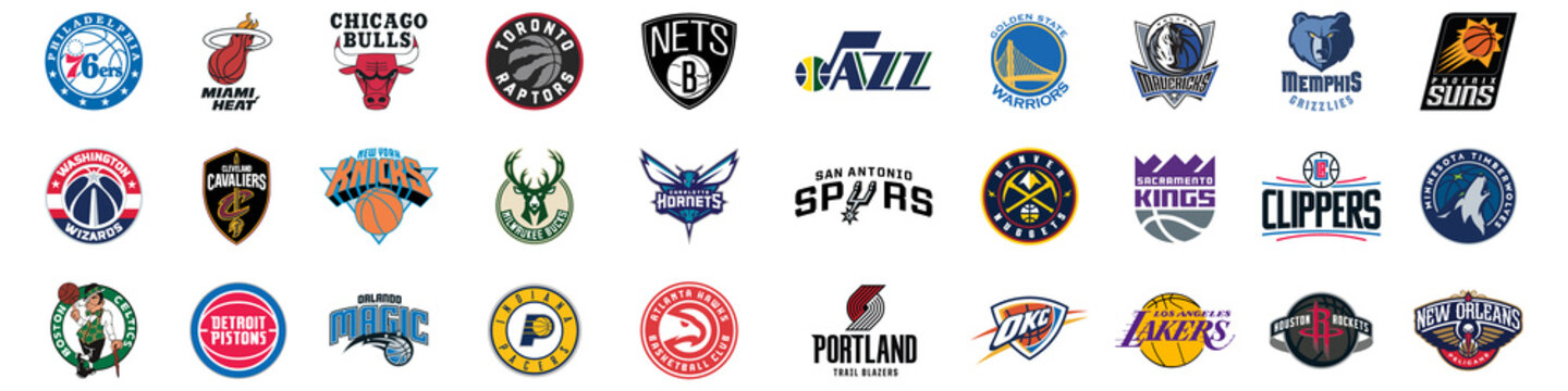 NBA bascketball clubs league logo set. Editorial image.