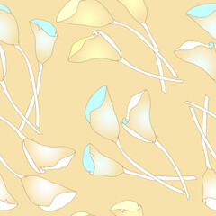 Seamless pattern with flowers calla on yellow delicate background.
