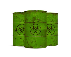 biohazard wastes, green metal barrel isolated on white