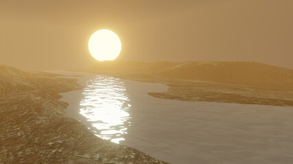 Methane River In Alien Planet 3D Rendering © Beyond Astronomy