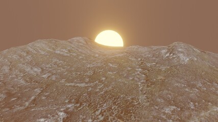 Sunrise From Alien Landscape 3D Rendering