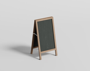 Blank wooden stand board on the empty background, chalkboard menu sign