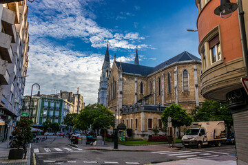 Aviles - Spain. City Streets, Colegio San Nicolás de Bari, Iglesia de Santo Tomás de Canterbury,...