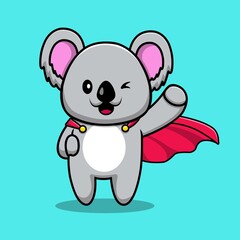 Cute Koala Hero Cartoon Vector Icon Illustration. Animal Hero Icon Concept Isolated Premium Vector. Flat Cartoon Style