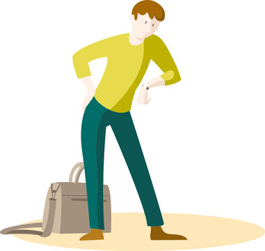 Homme qui attend nerveusement. Homme qui attend avant un rendez-vous. Homme qui patiente avant un entretien d'embauche. Homme qui attend un bus en retard. Homme qui attend ses coll&egrave;gues.