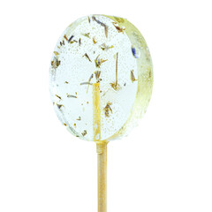 Isomalt lollipop dessert. Sweet gift for wedding, birthday, New Year, Christmas and other holidays