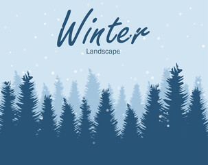 Fototapeta premium Pine trees in the sky background. Winter snowy landscape posters. vector illustration modern flat design.