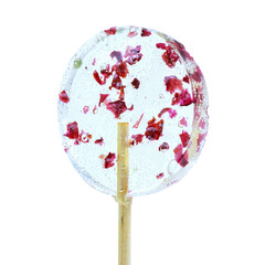 Isomalt lollipop dessert. Sweet gift for wedding, birthday, New Year, Christmas and other holidays