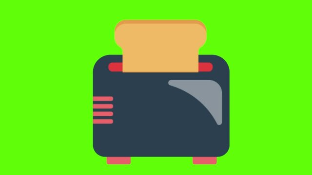 A vector design of a toast in toaster on a green screen background for chroma keying