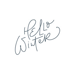 Christmas monoline Hand drawn vector lettering text Hello Winter. Brush calligraphic phrase isolated on white. Text for cards invitations, templates. Stock illustration