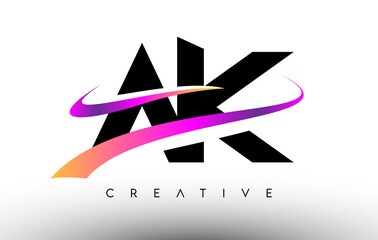 AK Logo Letter Design Icon. AK Letters with Colorful Creative Swoosh Lines