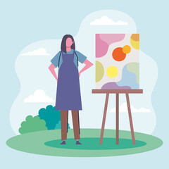 woman painter with canvas outdoor
