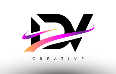 DV Logo Letter Design Icon. DV Letters with Colorful Creative Swoosh Lines