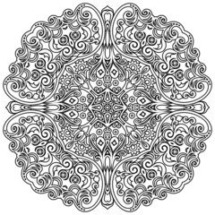 Vector abstract black floral ethnic round ornamental illustration.