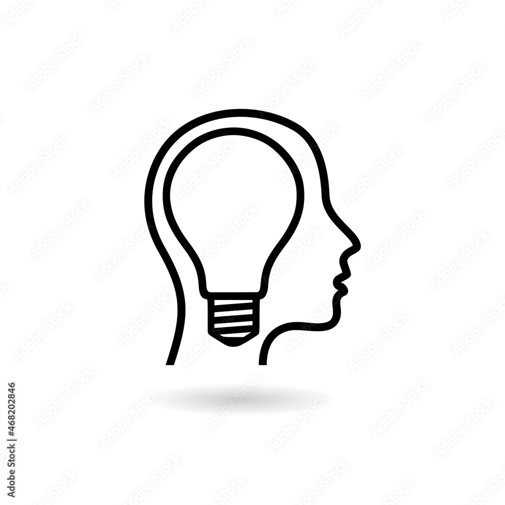 Poster human head creating a new idea icon with shadow