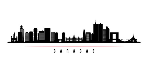 Caracas skyline horizontal banner. Black and white silhouette of Caracas, Venezuela. Vector template for your design.