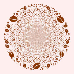 Coffee bean festive spheric cluster. Object pattern is organized from scattered coffee bean icons as festive cluster. Abstraction spheric globula collage organized from coffee bean icons.