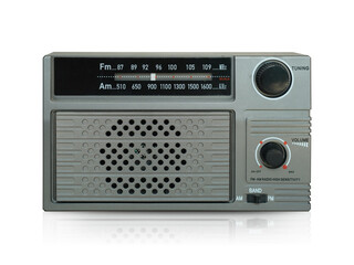 front view grey and black radio on white background, object, fashion, technology, copy space