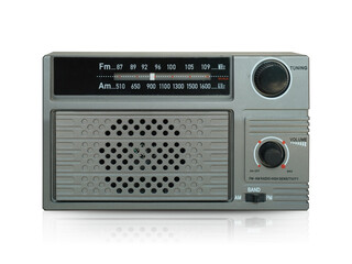 Fototapeta premium front view grey and black radio on white background, object, fashion, technology, copy space