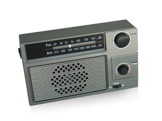 top view grey and black radio on white background, object, fashion, technology, copy space