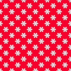 Seamless pattern with white snowflakes on a red background. Christmas texture. Design mockup. Holiday concept. Poster wallpaper. Festive banner. Paper template for print. New year greeting card. Art