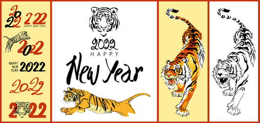 Happy New Year 2022 vector. Tiger vector. The image of a tiger is a symbol of the new year.