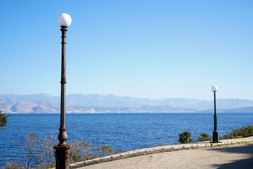 seaside promenade in Kassiopi, Corfu island, Greece