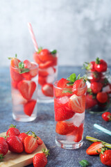 Fresh strawberry drink with ice