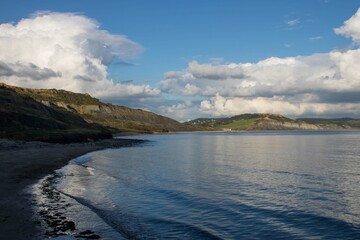the Jurassic Coastal path at Lyme Regis Dorset England on a bright Autumn day