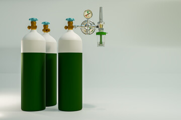 oxygen tank on white background, 3d illustration rendering