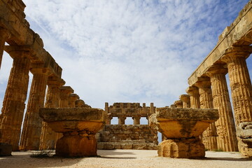 Ancient greek temple inside view on a summer cloudy day in Selinunte Archeological Park, Trapani,...