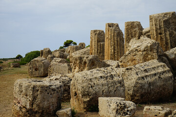 Ancient greek temple ruins in Selinunte Archeological Park, Trapani, Sicily, Italy