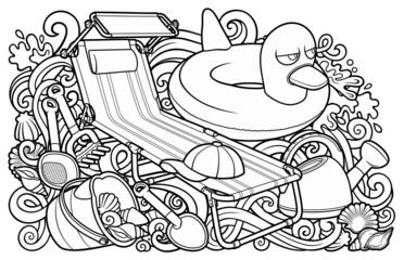 Cartoon cute doodles hand drawn summer beach children's entertainment illustration.