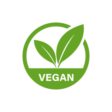 Vegan round icon. Green organic isolated logo food industry. Vector