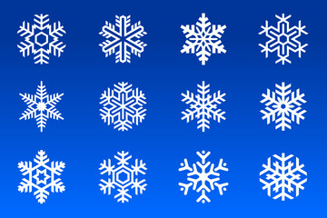 Naklejka na ściany i meble Snowflake Collection. Merry Christmas. Snow Symbol. December Holiday. Winter Pattern. Happy New Year. Set of Frozen Snowflakes. Frozen Snow Set. Black Vector flakes. Snow Crystal Illustration.