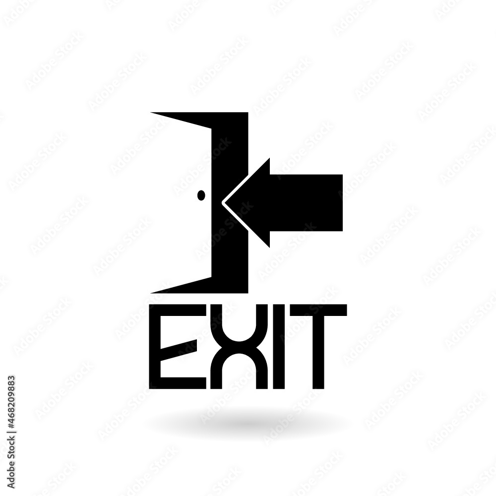 Poster exit door icon with shadow isolated on white background