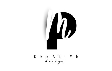 Letters PM Logo with a minimalist design. Letters P and M with geometric and handwritten typography.