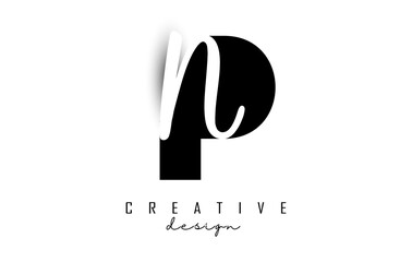 Letters PN Logo with a minimalist design. Letters P and N with geometric and handwritten typography.