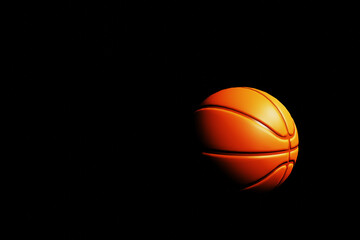 Basketball ball on black dark background. Mimimal sport concept.