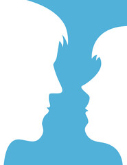 Silhouettes of a man and a woman look at each other. Book cover, poster or banner concept.