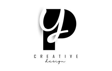 Letters PY Logo with a minimalist design. Letters P and Y with geometric and handwritten typography.