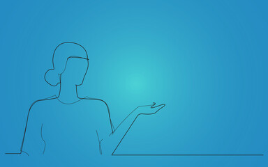 Woman presenter with hand isolated on white background. Woman presenter for product, ad, marketing, presentation materials and advertising. Creative modern concept, vector illustration