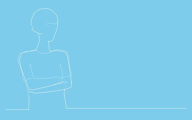 Woman thinking isolated on blue background. Woman thinking for web site, poster, placard, ad, cover magazine and print materials. Woman thinking, modern drawing concept	