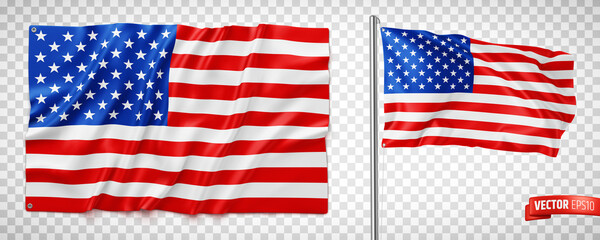 Vector realistic illustration of the United States of America flags on a transparent background. - 468211039