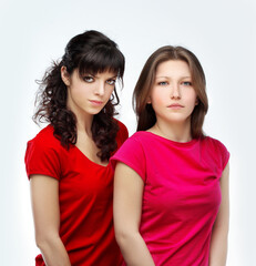 Happy friends  hugging each other.Teenage girl using smart phone.Selfie.Girl have fun .