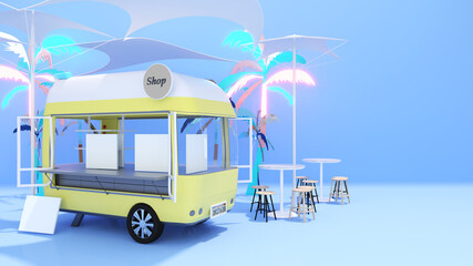 Model vans for sale on the beach,mockup for product,3D rendering